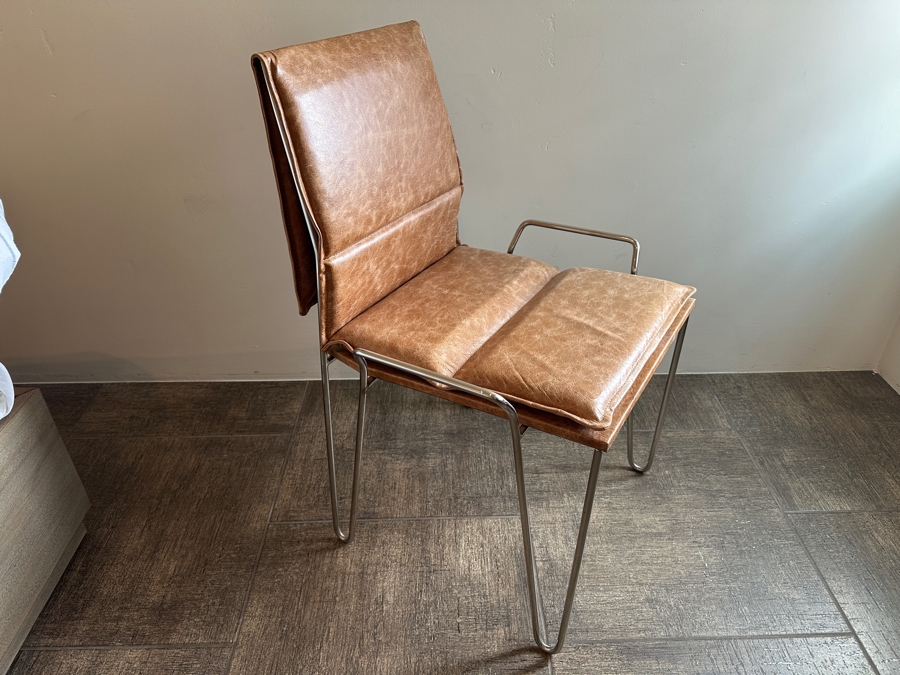 CB2 Sottile Leather Chair With Chrome Hairpin Legs