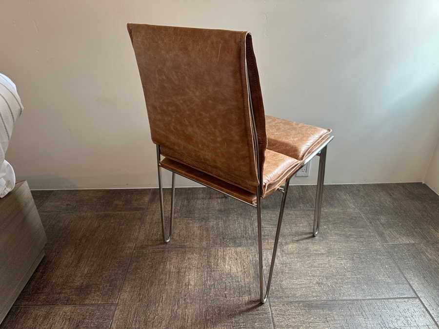 CB2 Sottile Leather Chair With Chrome Hairpin Legs [Photo 3]