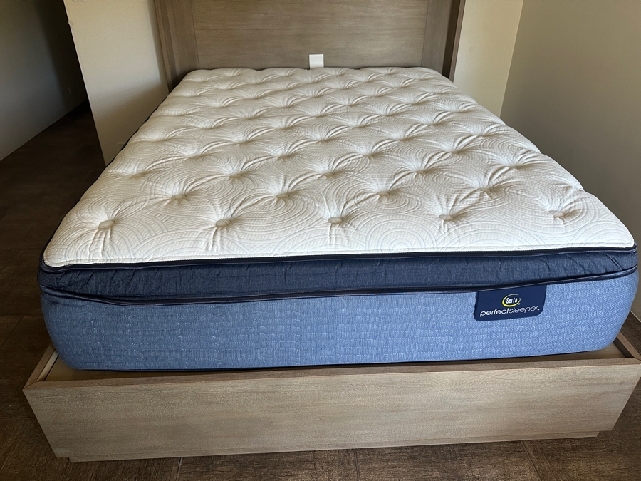 Restoration Hardware Queen Size Storage Bed 65.5W X 80L X 44H With Serta Perfect Sleeper Cozy Escape Plush Pillow Top Queen Size Mattress (Bedding Not Included) [Photo 8]