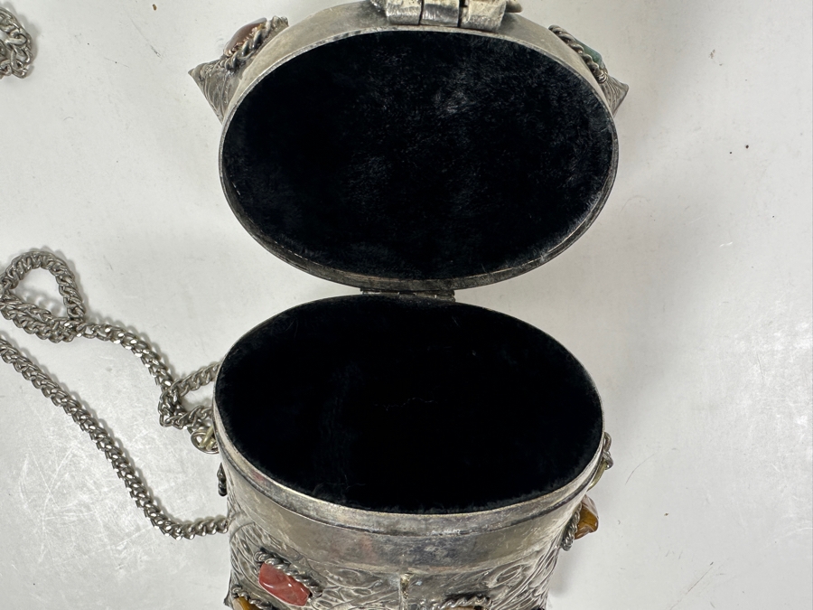 Vintage Sajai Metal Purse With Agate Stones 5.5H [Photo 5]