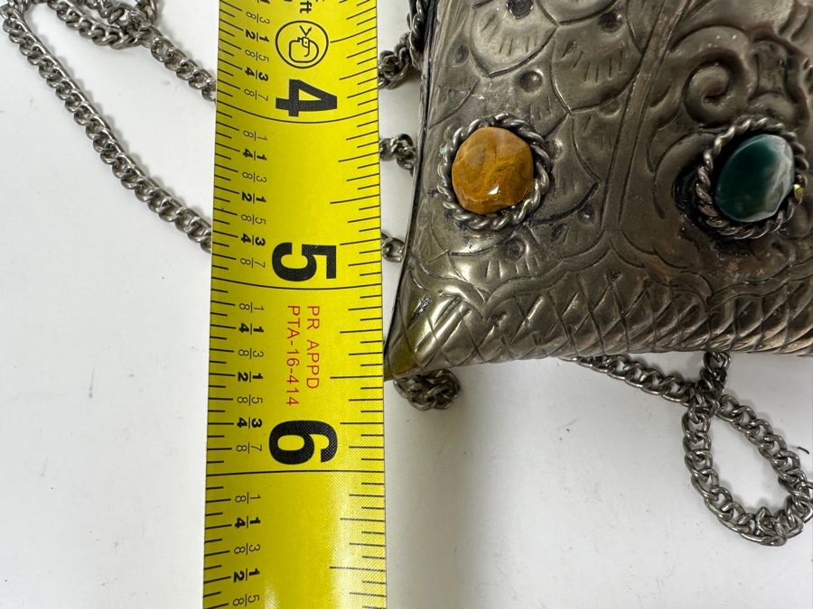 Vintage Sajai Metal Purse With Agate Stones 5.5H [Photo 6]