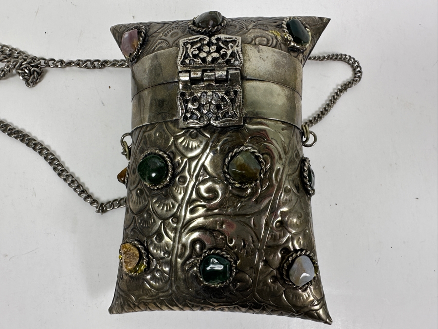 Vintage Sajai Metal Purse With Agate Stones 5.5H [Photo 4]