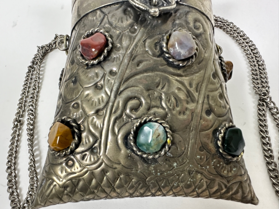 Vintage Sajai Metal Purse With Agate Stones 5.5H [Photo 2]