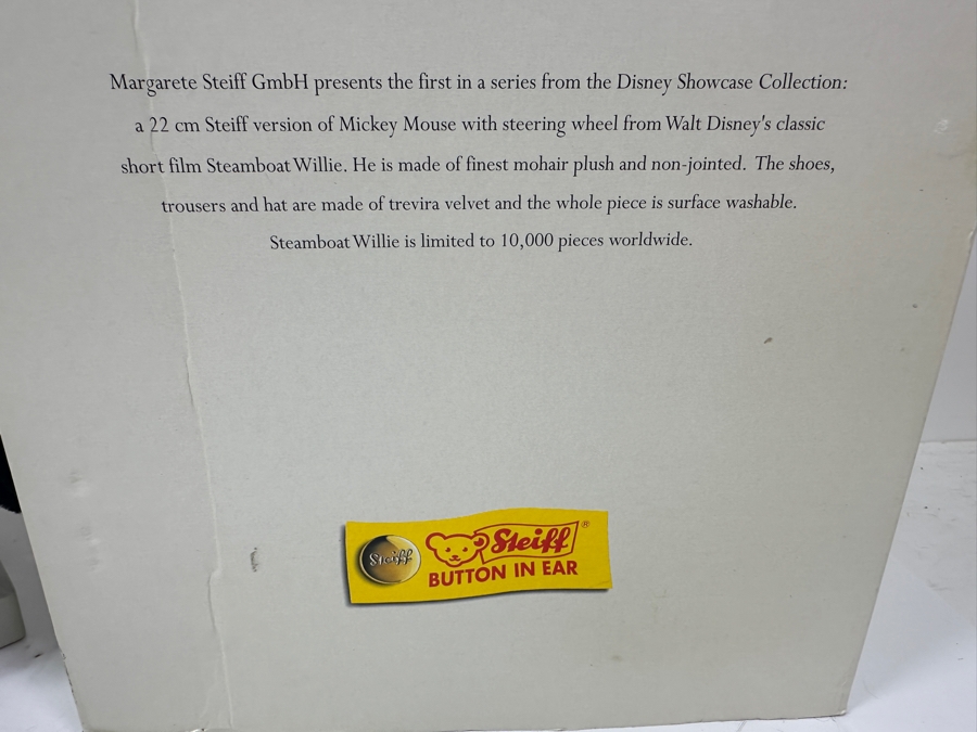 Vintage 1999 Limited Edition Steiff Mickey Mouse As Walt Disney's Steamboat Willie Disney Showcase Collection With Original Box [Photo 14]