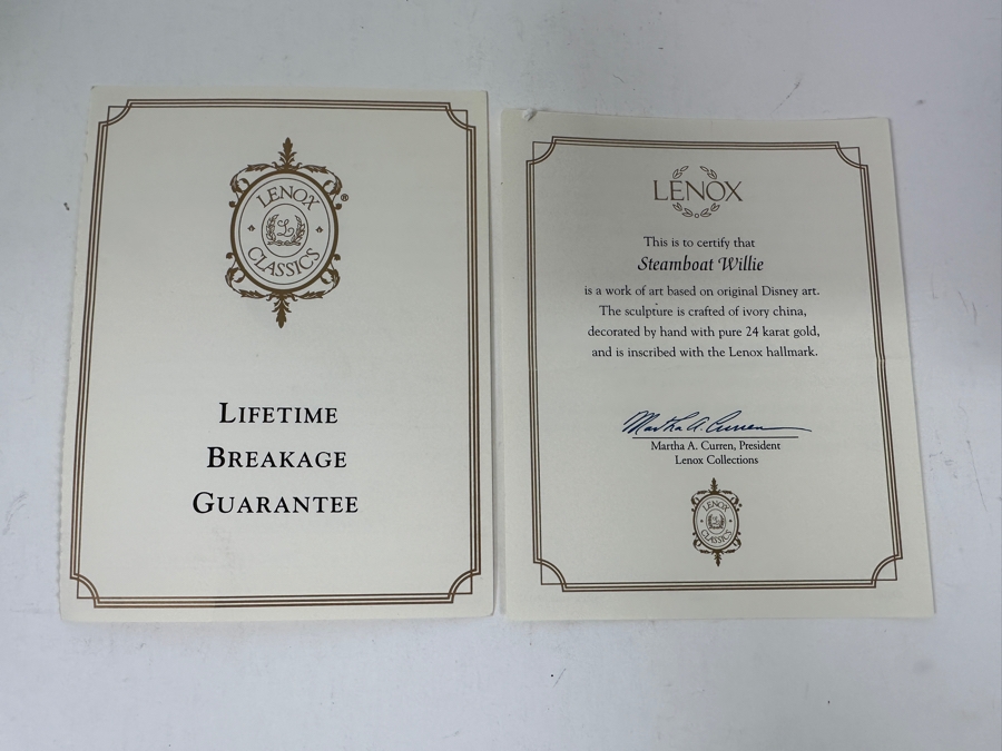 LENOX Mickey Mouse As Steamboat Willie Figurine Sculpture Decorated By Hand With Pure 24k Gold From The Disney Showcase Collection With Original Box [Photo 8]