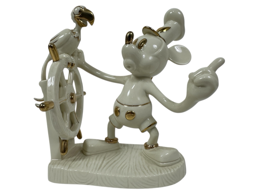 LENOX Mickey Mouse As Steamboat Willie Figurine Sculpture Decorated By Hand With Pure 24k Gold From The Disney Showcase Collection With Original Box