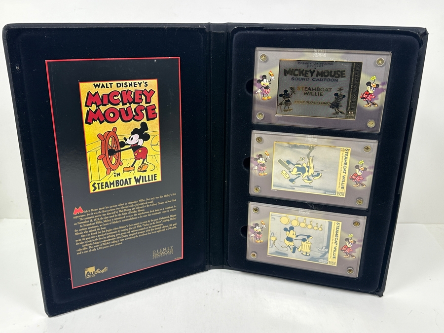 Disney Showcase Collection Authentic Images Limited Edition 24k Gold Plated Walt Disney's Mickey Mouse In Steamboat Willie Set Of Three Cards With Binder Estimate $400 [Photo 2]