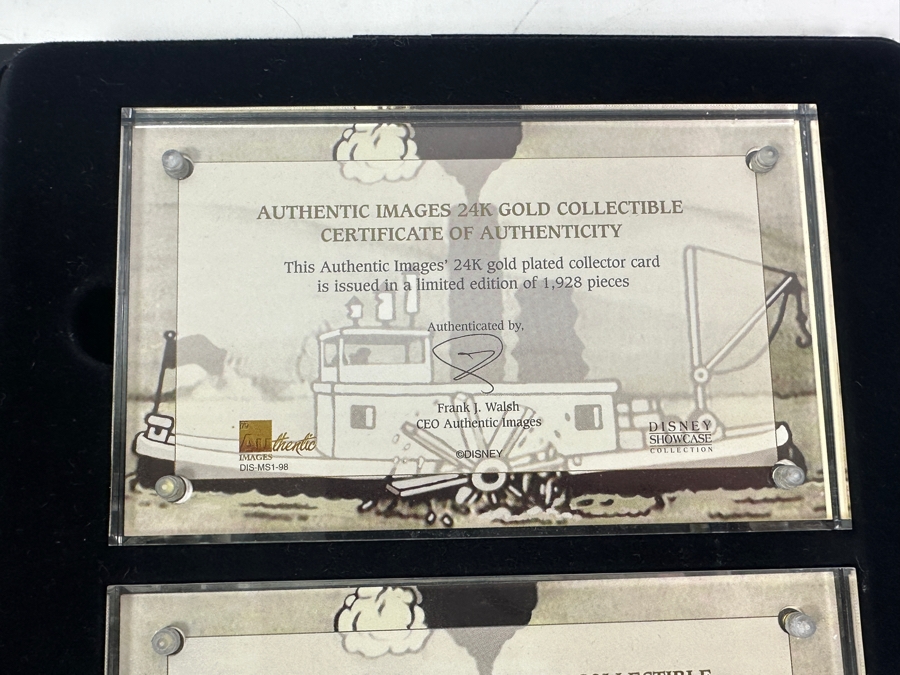 Disney Showcase Collection Authentic Images Limited Edition 24k Gold Plated Walt Disney's Mickey Mouse In Steamboat Willie Set Of Three Cards With Binder Estimate $400 [Photo 13]