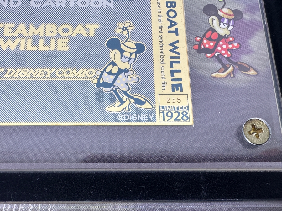 Disney Showcase Collection Authentic Images Limited Edition 24k Gold Plated Walt Disney's Mickey Mouse In Steamboat Willie Set Of Three Cards With Binder Estimate $400 [Photo 7]