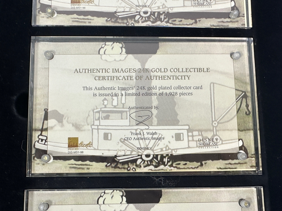 Disney Showcase Collection Authentic Images Limited Edition 24k Gold Plated Walt Disney's Mickey Mouse In Steamboat Willie Set Of Three Cards With Binder Estimate $400 [Photo 12]