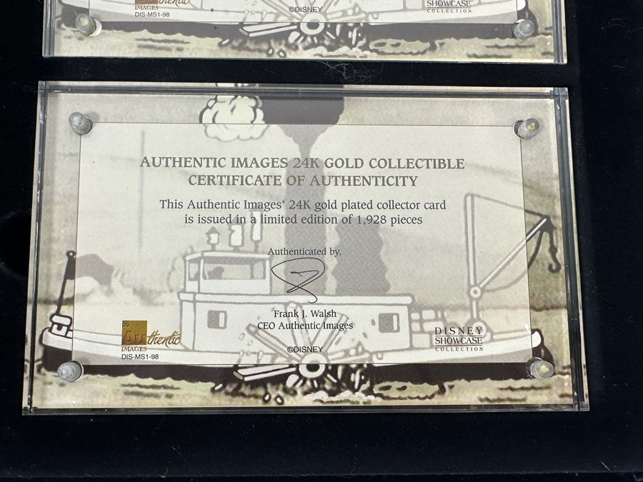 Disney Showcase Collection Authentic Images Limited Edition 24k Gold Plated Walt Disney's Mickey Mouse In Steamboat Willie Set Of Three Cards With Binder Estimate $400 [Photo 11]