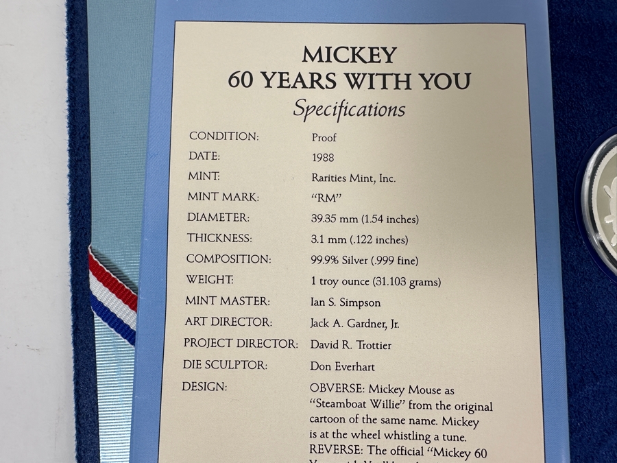 Limited Edition 99.9% Pure Silver 1 Troy Ounce Mickey Mouse Sixty Years Collection Edition Coin [Photo 7]