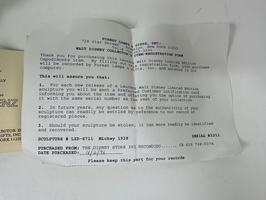 Limited Edition Porcellane D'Arte Italy Capodimonte Walt Disney's Mickey Mouse 1928 Steamboat Willie Figurine With Cert And Original Box 6H [Photo 17]