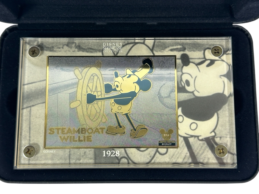 Authentic Images 24k Gold Plated Collectible Collector Card Limited To 1,000 Walt Disney's Mickey Mouse Steamboat Willie 1928
