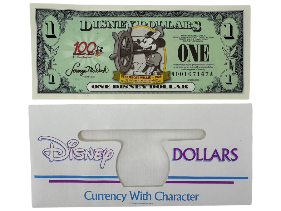 (1) Vintage 2002 Steamboat Willie 1928 Mickey Mouse $1 Disney Dollar