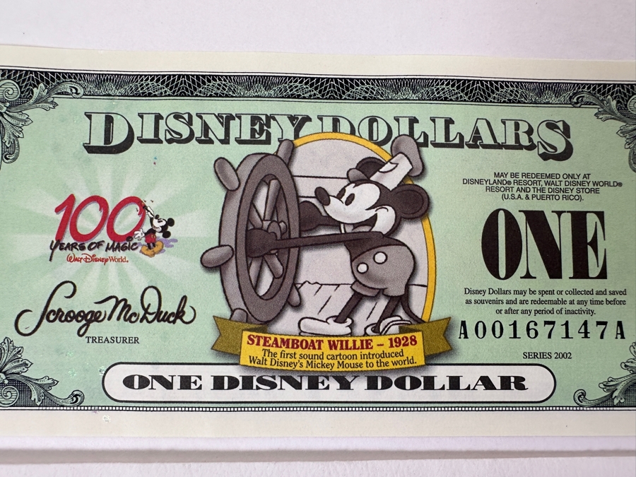 (1) Vintage 2002 Steamboat Willie 1928 Mickey Mouse $1 Disney Dollar [Photo 3]