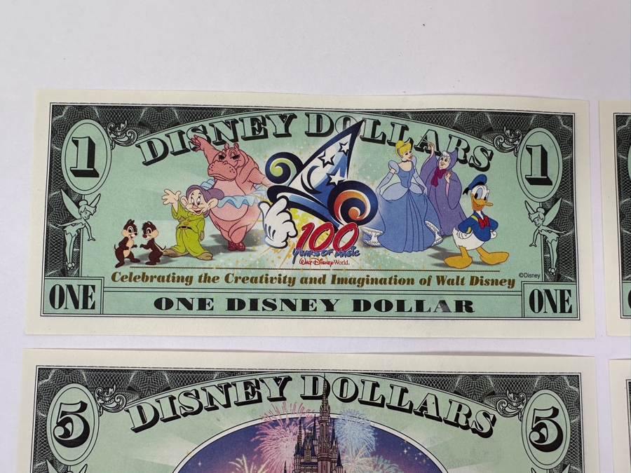 (2) Vintage 2002 Steamboat Willie 1928 Mickey Mouse $1 Disney Dollars, (1) 2003 Goofy $5 Disney Dollar And (1) 2003 Mickey Mouse $1 Disney Dollar [Photo 11]