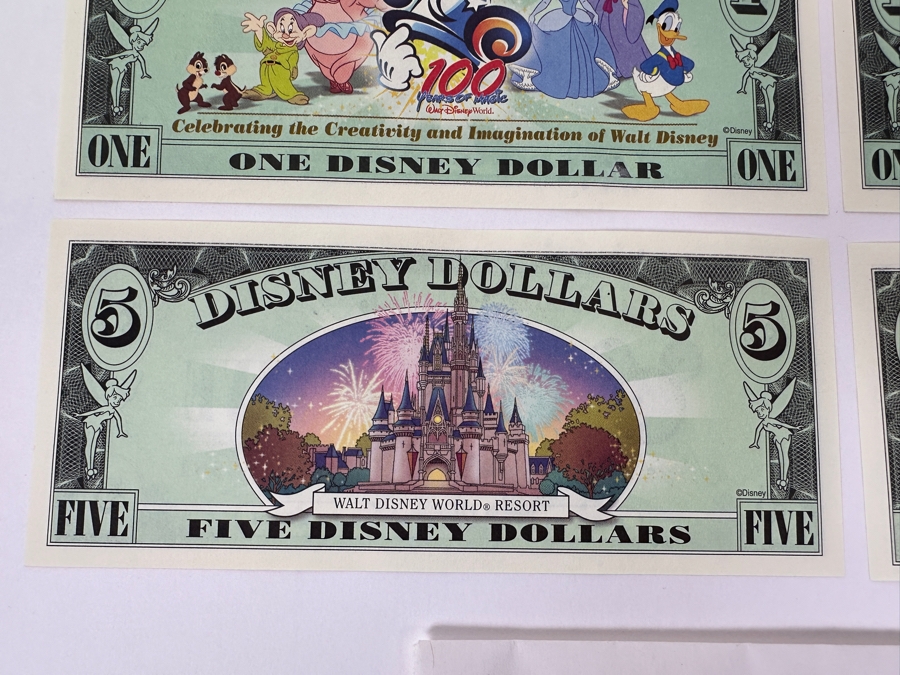 (2) Vintage 2002 Steamboat Willie 1928 Mickey Mouse $1 Disney Dollars, (1) 2003 Goofy $5 Disney Dollar And (1) 2003 Mickey Mouse $1 Disney Dollar [Photo 12]
