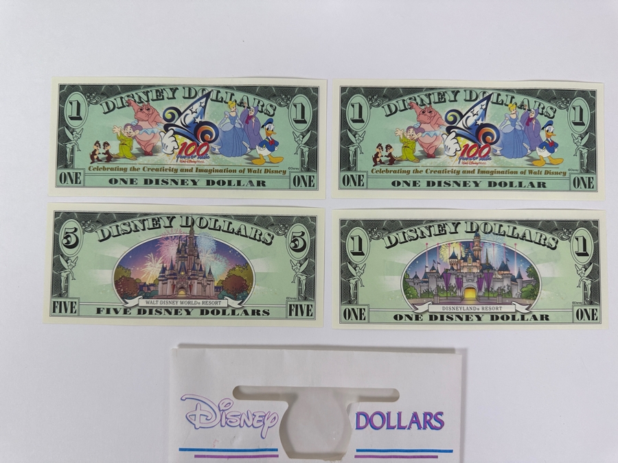 (2) Vintage 2002 Steamboat Willie 1928 Mickey Mouse $1 Disney Dollars, (1) 2003 Goofy $5 Disney Dollar And (1) 2003 Mickey Mouse $1 Disney Dollar [Photo 10]