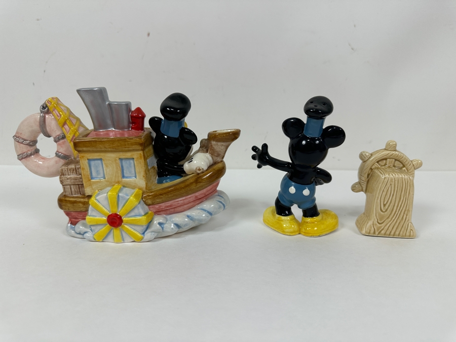 Enesco (1) Steamboat Willie Mini Teapot With Original Box & (1) Pair Of Steamboat Willie Salt & Pepper Shakers With Original Box [Photo 5]