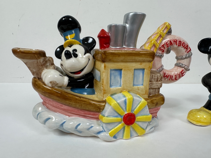 Enesco (1) Steamboat Willie Mini Teapot With Original Box & (1) Pair Of Steamboat Willie Salt & Pepper Shakers With Original Box [Photo 2]