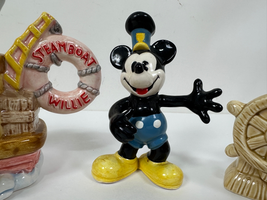 Enesco (1) Steamboat Willie Mini Teapot With Original Box & (1) Pair Of Steamboat Willie Salt & Pepper Shakers With Original Box [Photo 3]