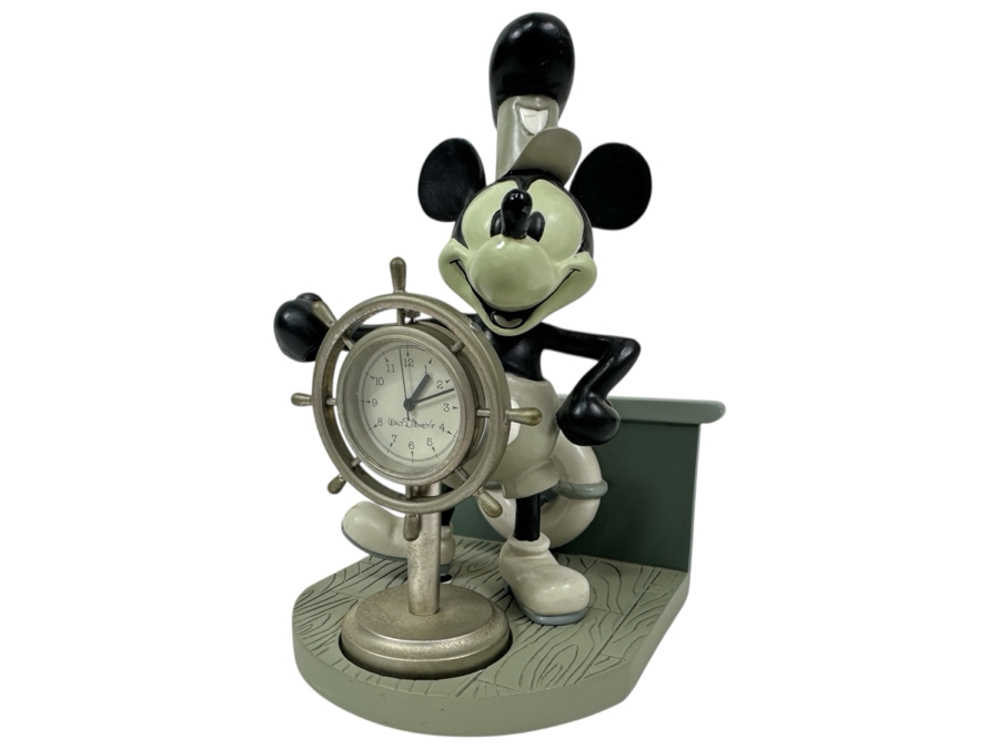 Steamboat Willie Mickey Mouse Clock Figurine (Has Crack In Right Shoulder - See Photos) With Original Box 5H