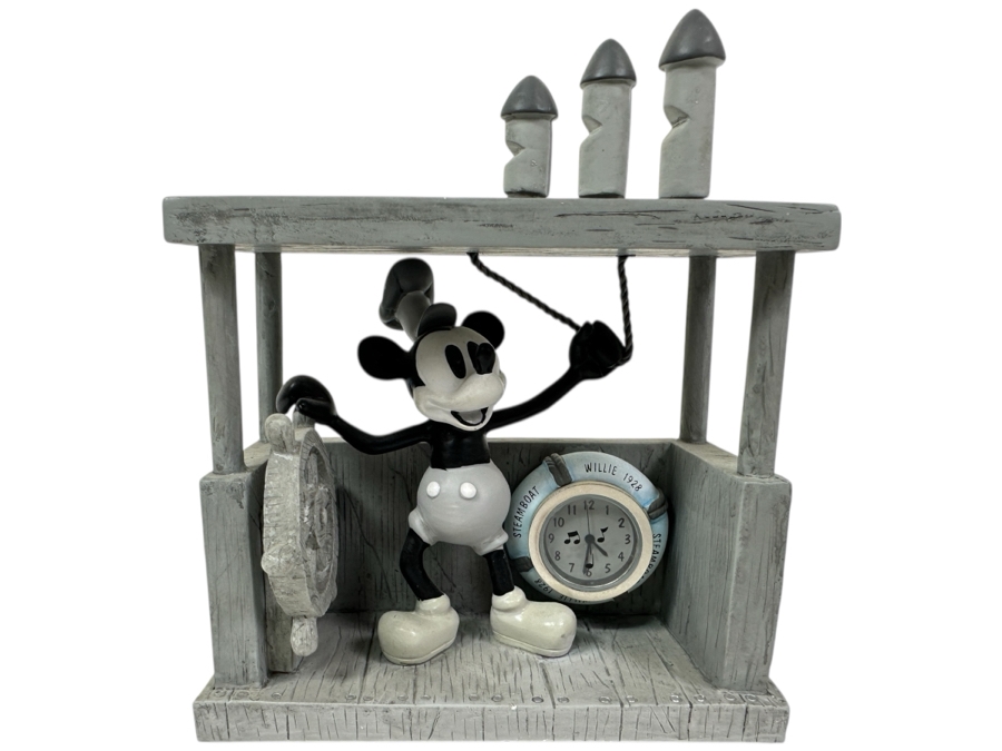 Disney Time Works Steamboat Willie Mickey Mouse Clock Figurine With Original Box 5H