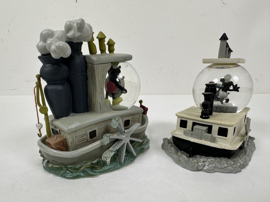 Pair Of Walt Disney's Mickey Mouse Steamboat Willie Snow Globes 3.5H & 4H [Photo 5]