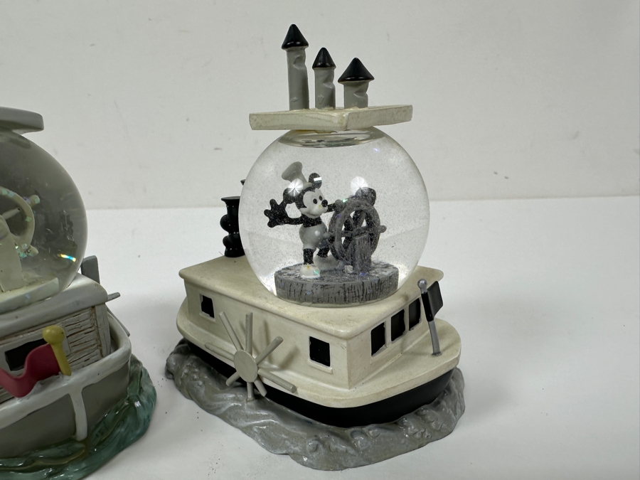 Pair Of Walt Disney's Mickey Mouse Steamboat Willie Snow Globes 3.5H & 4H [Photo 3]