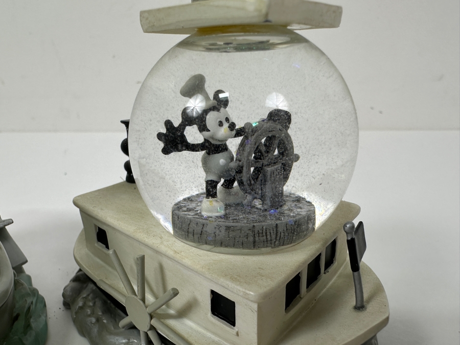 Pair Of Walt Disney's Mickey Mouse Steamboat Willie Snow Globes 3.5H & 4H [Photo 2]