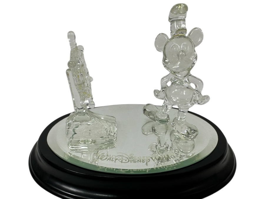 Arribas Brothers Crystal Glass Mickey Mouse Steamboat Willie Figurine On Mirrored Base From Walt Disney World 7W X 5H