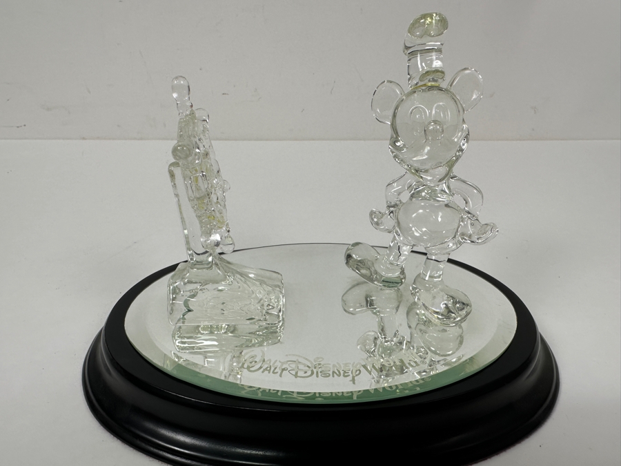 Arribas Brothers Crystal Glass Mickey Mouse Steamboat Willie Figurine On Mirrored Base From Walt Disney World 7W X 5H [Photo 2]