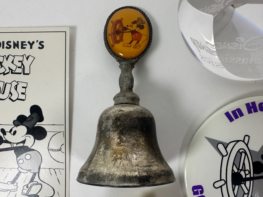 Mickey Mouse Steamboat Willie Collection: 2000 Millennium Trading Pin, Coin, Rolled Coins, Button, Paperweight, Walt Disney World Trading Pin & Bell [Photo 17]