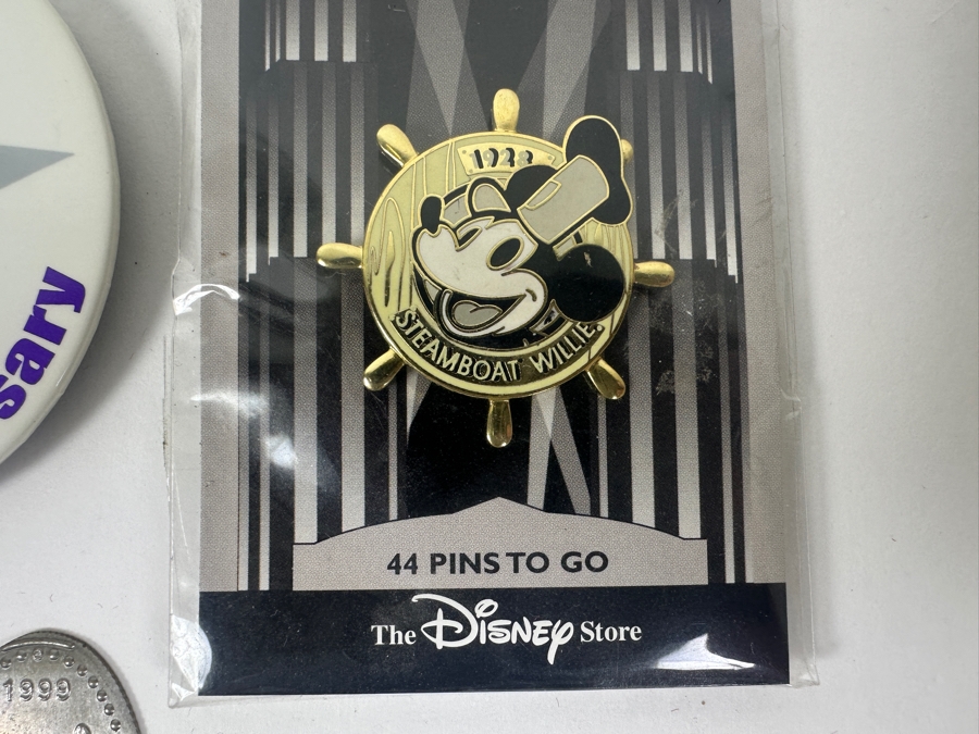 Mickey Mouse Steamboat Willie Collection: 2000 Millennium Trading Pin, Coin, Rolled Coins, Button, Paperweight, Walt Disney World Trading Pin & Bell [Photo 8]