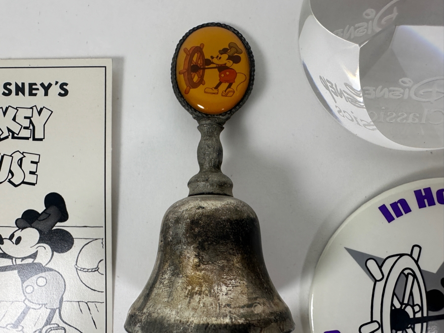 Mickey Mouse Steamboat Willie Collection: 2000 Millennium Trading Pin, Coin, Rolled Coins, Button, Paperweight, Walt Disney World Trading Pin & Bell [Photo 16]