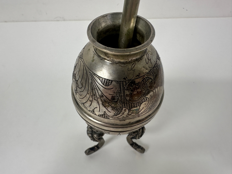 Vintage Argentine Gaucho Mate With .800 Silver Bombilla (Drinking Straw) - Straw Weighs 19.5g [Photo 3]