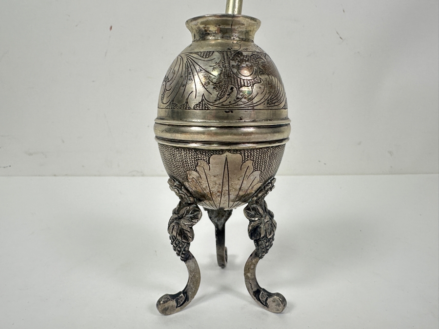 Vintage Argentine Gaucho Mate With .800 Silver Bombilla (Drinking Straw) - Straw Weighs 19.5g [Photo 2]