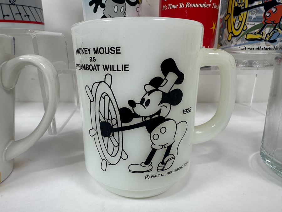 (9) Mickey Mouse Steamboat Willie Coffee Mugs, (1) Mickey Mouse Drinking Glass & (1) Walt Disney World 25 Years Coke Bottle [Photo 9]