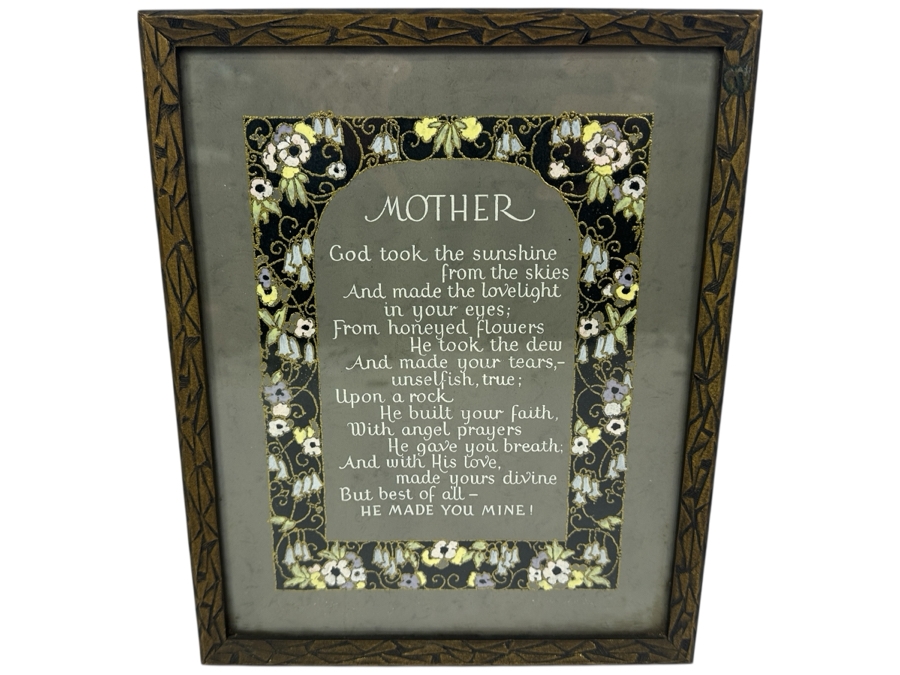 Vintage 1933 Framed 'Mother' Poem With Art Deco Graphics 9 X 11 [Photo 2]
