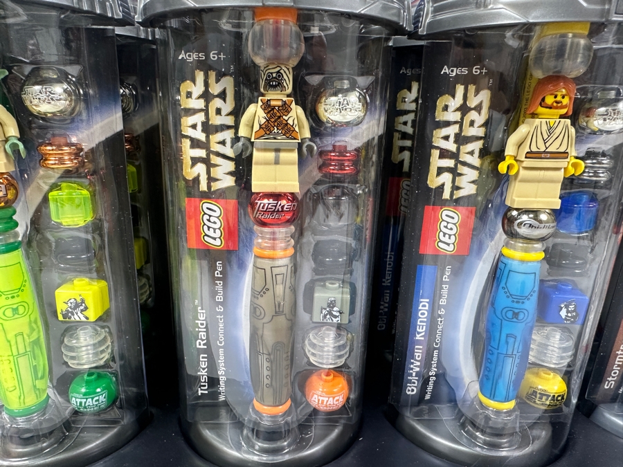 New LEGO Star Wars Collectible Pens With Store Display Merchandiser Yoda, Tusken Raider, Obi-Wan Kenobi, Stormtrooper, Paploo And Luke Skywalker - 24 Total Pens [Photo 3]