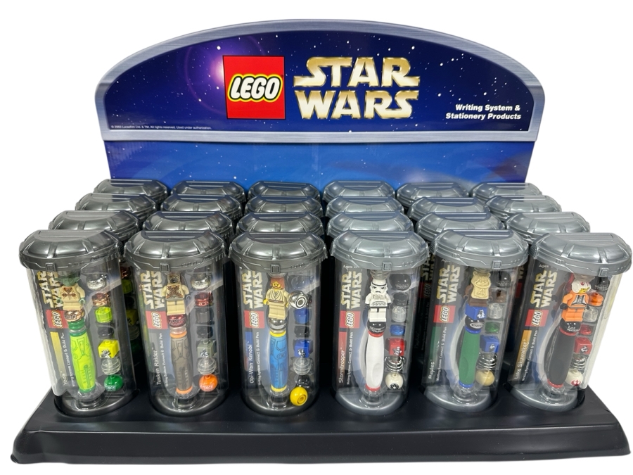 New LEGO Star Wars Collectible Pens With Store Display Merchandiser Yoda, Tusken Raider, Obi-Wan Kenobi, Stormtrooper, Paploo And Luke Skywalker - 24 Total Pens