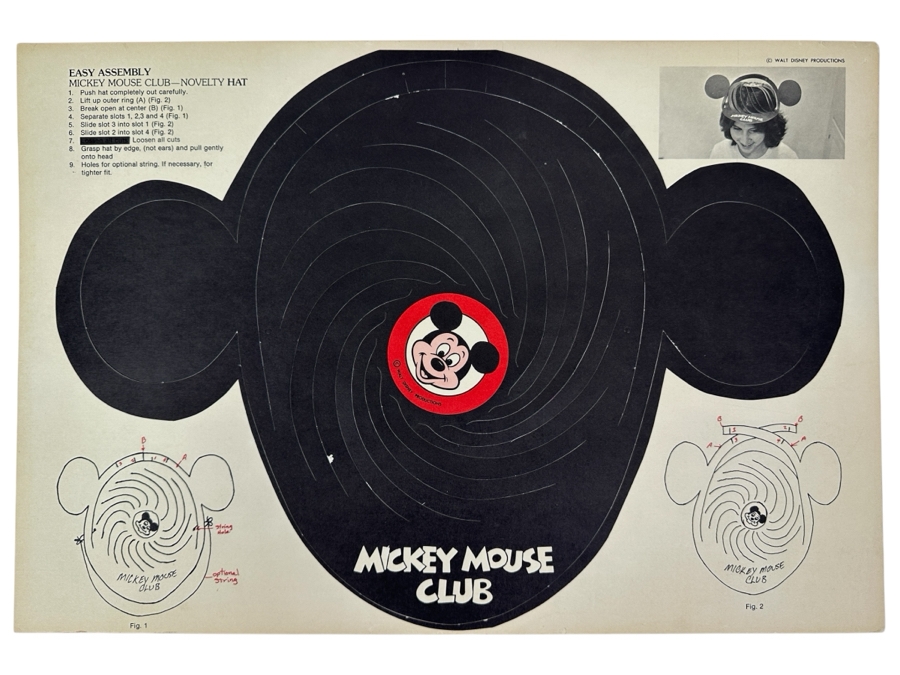 Vintage Mid-Century Paper Mickey Mouse Club Novelty Ears Hat 18 X 12