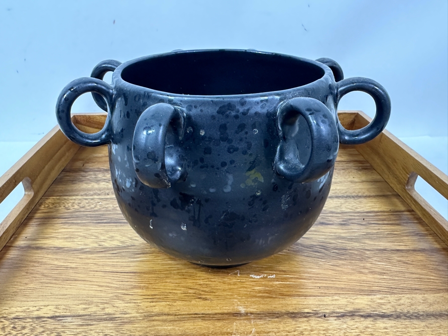 CB2 Loop Planter In Black And Crate & Barrel Acacia Wood Square Tray 16'W [Photo 2]