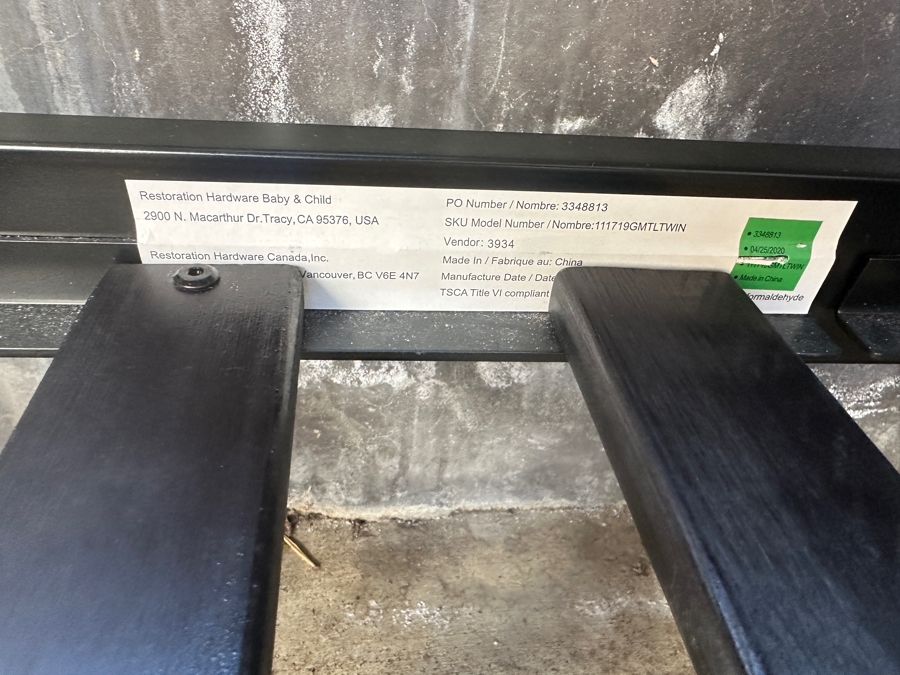 Pair of Restoration Hardware Baby & Child Twin Metal Beds on Casters with Surf Bedding [Photo 4]