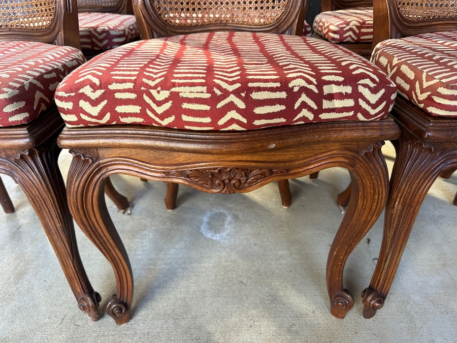 Set of (6) French Louis XV Style Cane Back Side Chairs with Cabriole Legs and Upholstered Seats  [Photo 6]