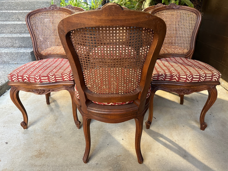 Set of (6) French Louis XV Style Cane Back Side Chairs with Cabriole Legs and Upholstered Seats  [Photo 8]