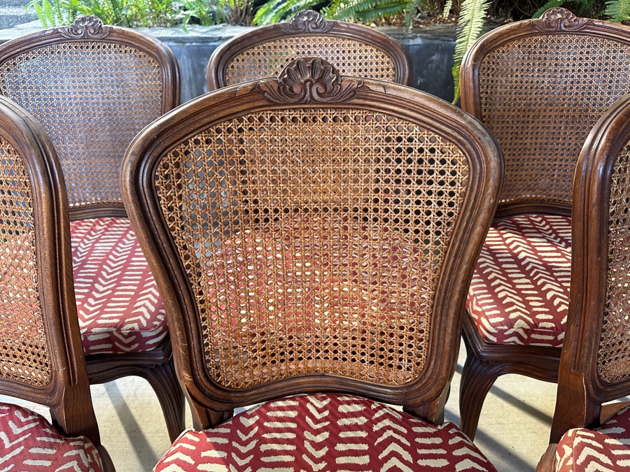 Set of (6) French Louis XV Style Cane Back Side Chairs with Cabriole Legs and Upholstered Seats  [Photo 5]