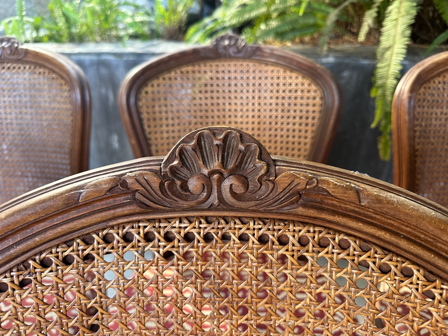 Set of (6) French Louis XV Style Cane Back Side Chairs with Cabriole Legs and Upholstered Seats  [Photo 4]