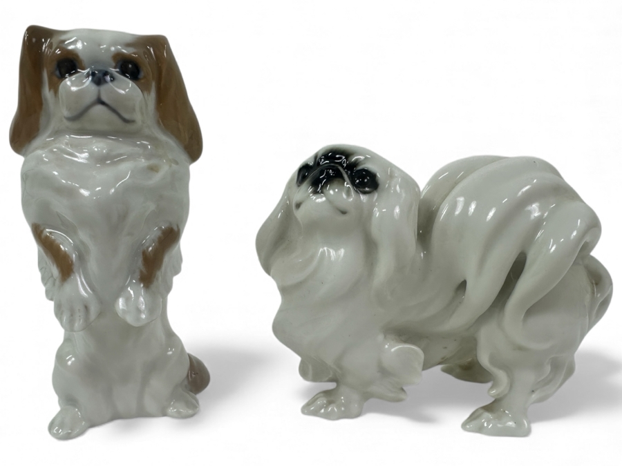 Royal Copenhagen Pekinese Dog Figurine #1776 Designed by Peter Herold and Vintage Hutschenreuther Porcelain Pekingese Dog Figurine
